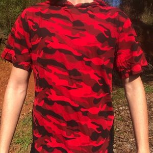 Red Camo Carbon Hooded T Shirt